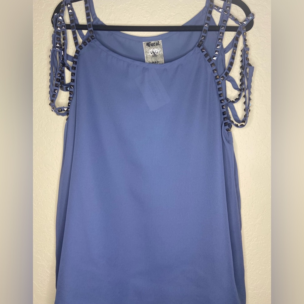 Vocal Blue Studded Sleeveless Tank Shirt Blouse Women’s size XL NWT